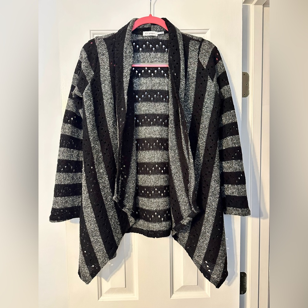 Black and Gray Striped Cardigan
